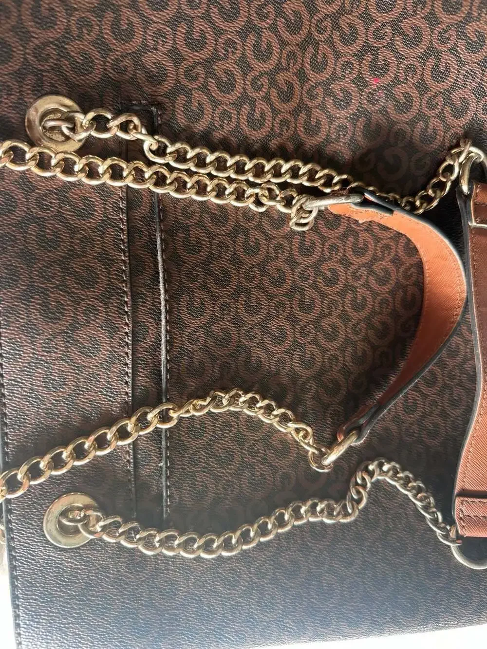 GBG Los Angeles Monogram Tote Satchel with Chain Handles
